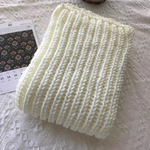 奶白色双元宝送情侣围巾成品纯手工编织粗毛线冬季保暖针织围脖