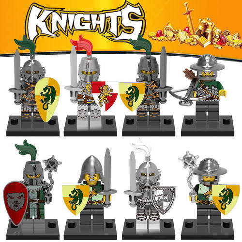 欣宏人仔0148中古城堡人仔龙国骑士红狮蓝狮黑龙士兵拼装积木模型