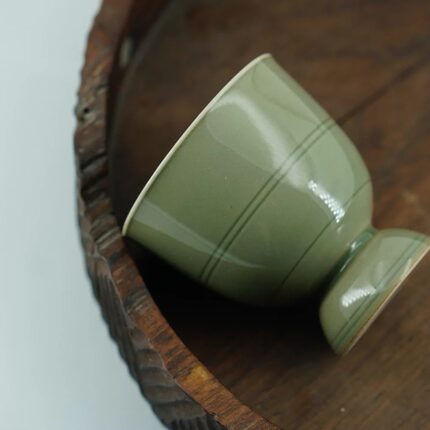 景德镇手工秘色瓷高足主人杯青瓷品茗杯茶空间摆件酒杯唐宋风茶器