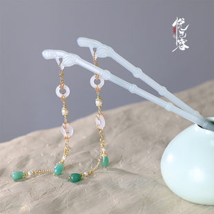 绝版悦己容[玉如兰]手工古风发饰绿东陵醋仿玉发簪子发钗汉服头饰