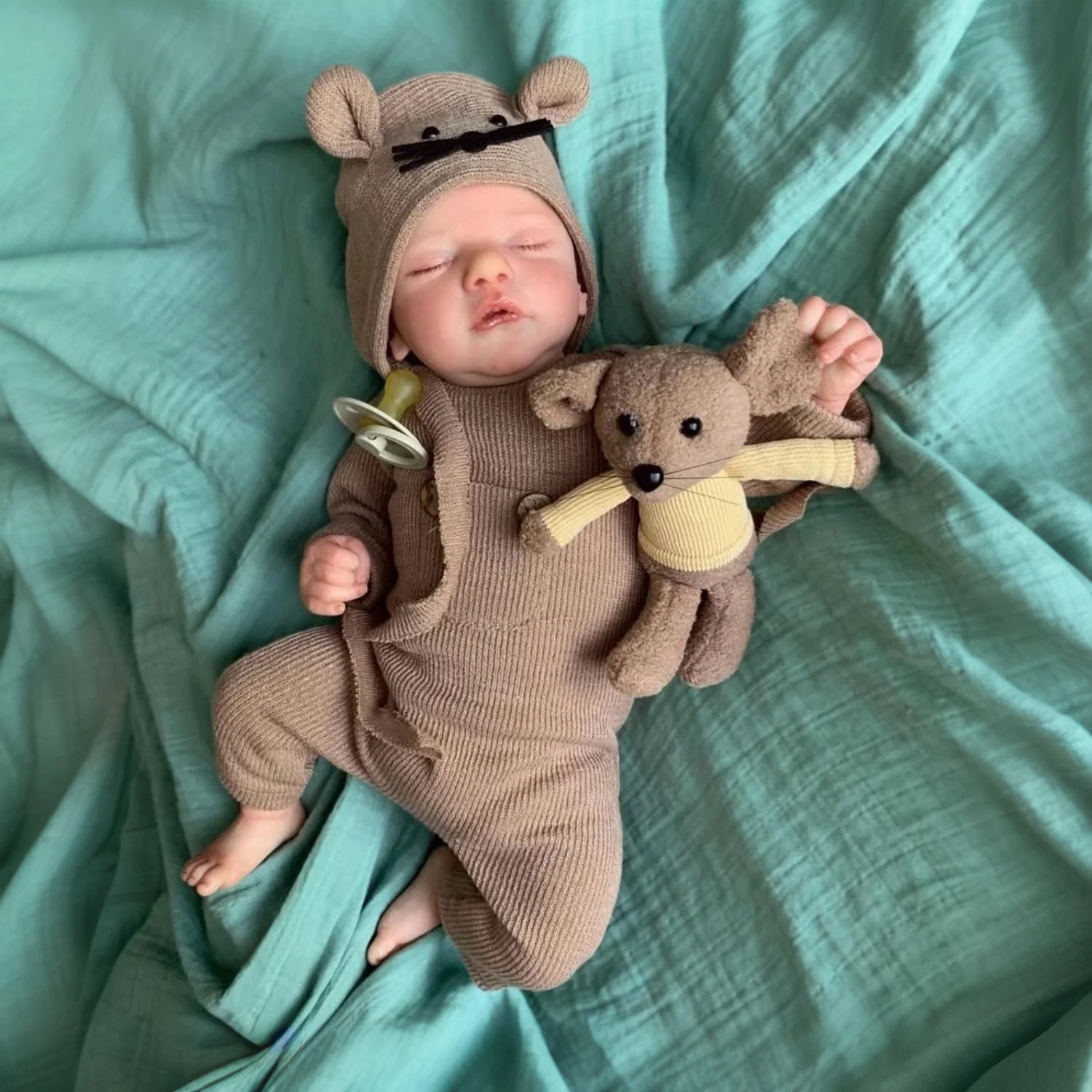 3d高彩棉身45厘米reborn baby doll闭眼睡觉婴儿重生娃娃