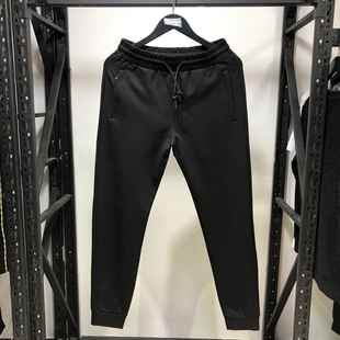 品牌男装春秋款中厚百搭罗马布纯黑色修身小脚束脚休闲运动裤卫裤