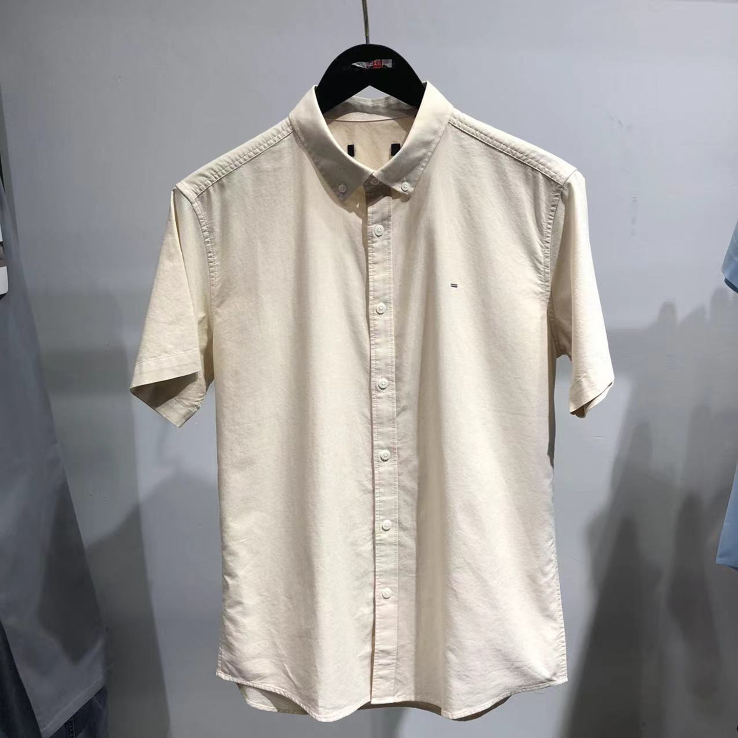 品牌男装！大牌撤柜男士短袖衬衫翻领卡其色棉质休闲衬衣夏季男款