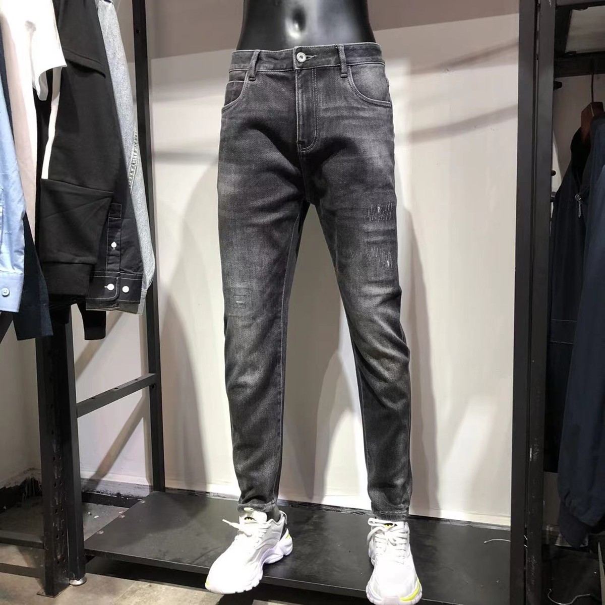 品牌男装商场撤柜秋冬厚款男士修身小脚萝卜腿中腰弹力牛仔裤长裤