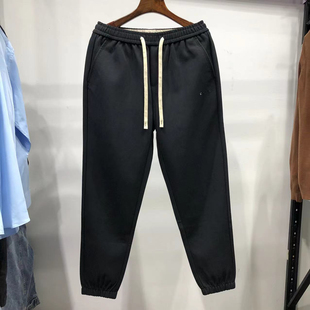 H标!品牌男装男士黑色束脚卫裤宽松抽绳松紧腰运动裤小脚休闲长裤