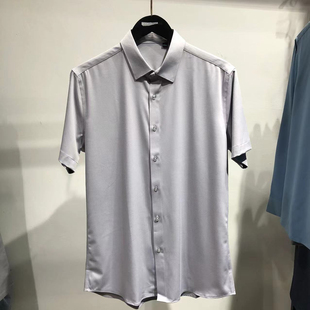 品牌男装！撤柜纯浅色尖领短袖衬衫商务修身透气夏季薄款衬衣