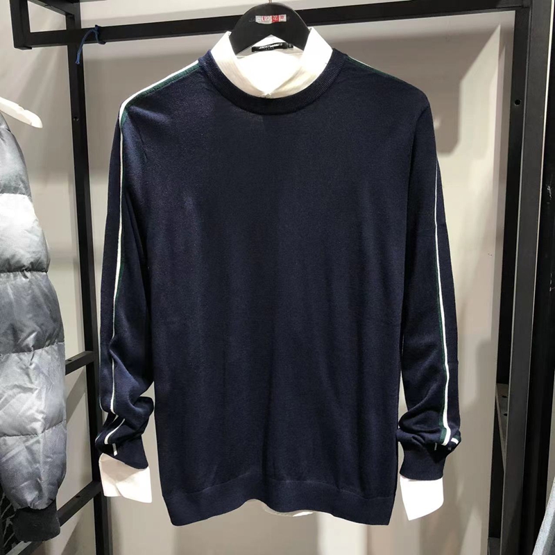 商场撤柜品牌男装秋冬款男士圆领套头含羊毛薄款JJ纯色毛衣针织衫
