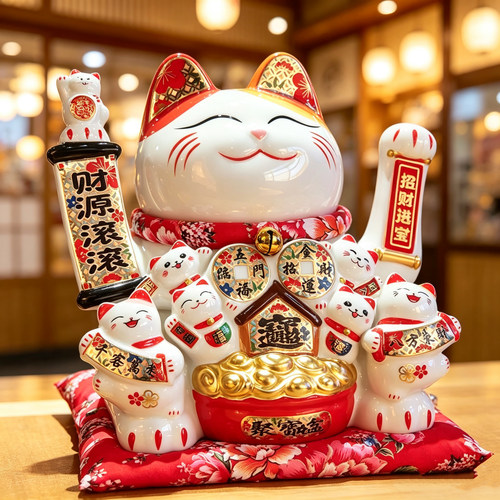 陶瓷摇手招财猫店铺摆件开业送礼