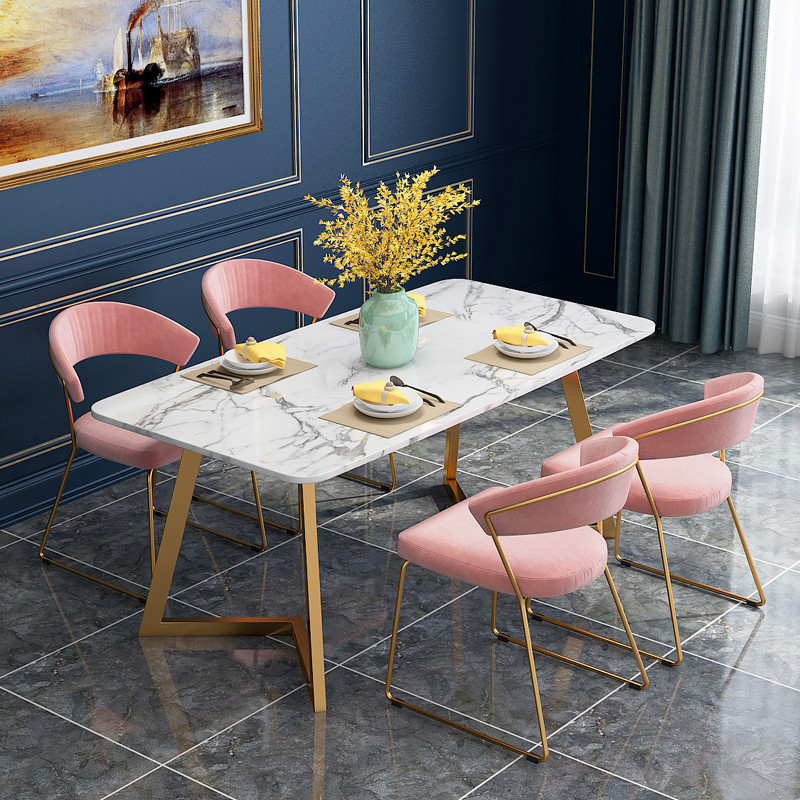 北欧后现代港式轻奢大理石餐桌设计师样板房餐桌椅组合长方形饭桌