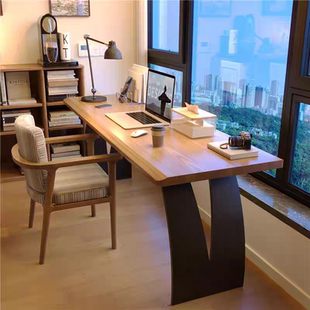 横厅沙发后长条桌实木书桌客厅家用极简工作台儿童双人写字办公桌