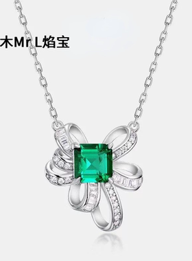 欧美跨境璀璨闪耀彩宝项链女S925银镶培育祖母绿锁骨链毛衣链