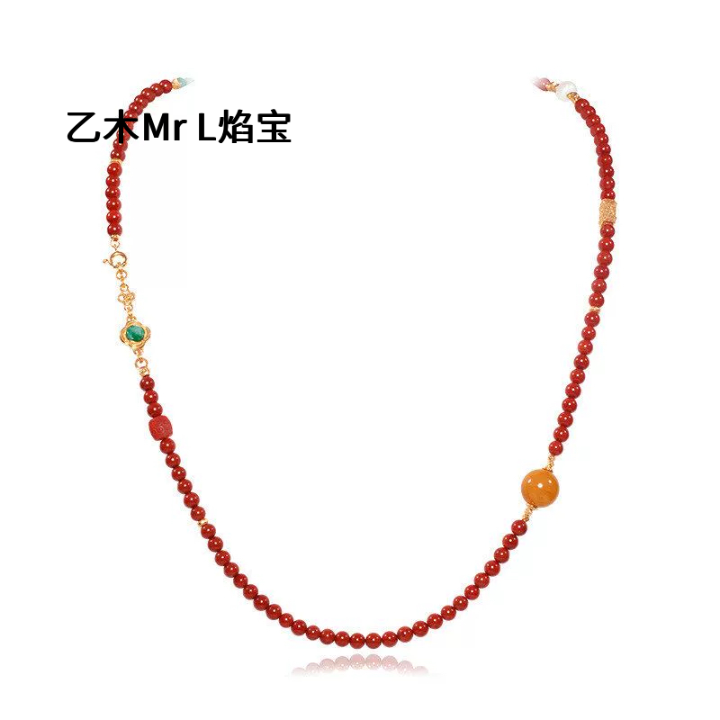 天然满肉南红项链女S925银镀18K金蜜蜡6mm圆珠毛衣链108工厂