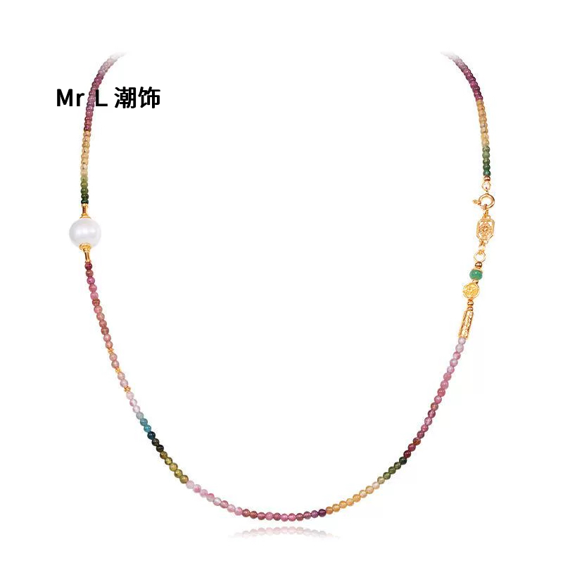 天然糖果色碧玺项链女款S925颈饰