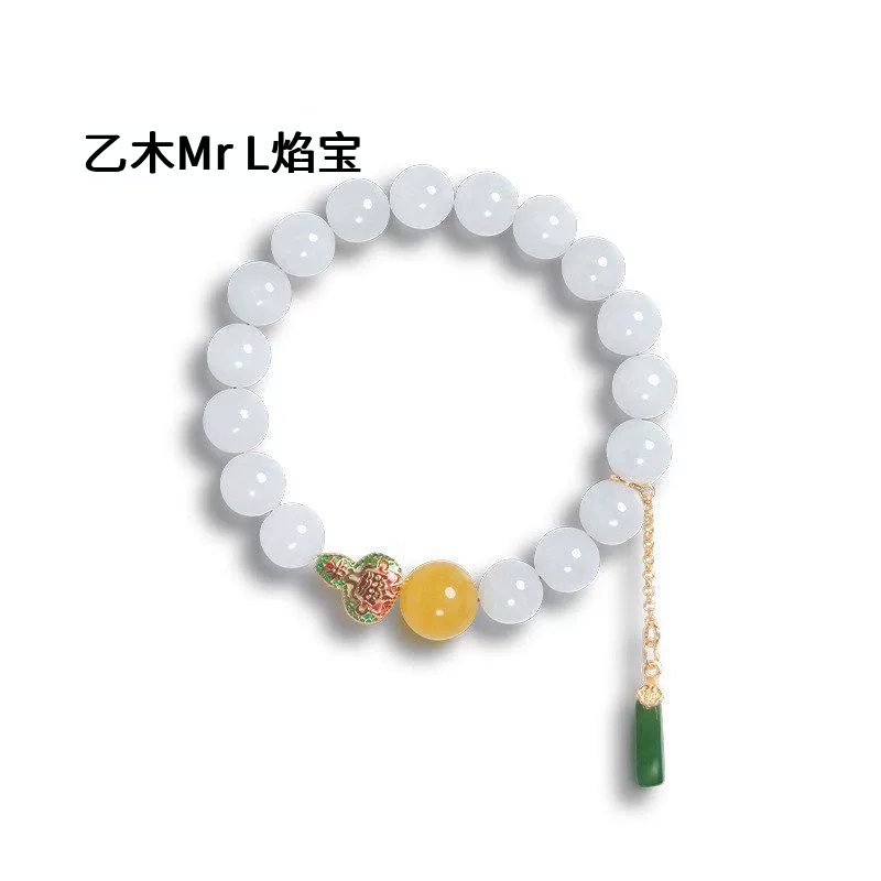 天然缅甸冰种翡翠A货手链女蜜蜡碧玉葫芦珐琅彩手串纯银镀金2025