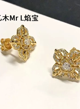 新中式古法满钻金刚杵耳钉925银 老铺同款十字金刚杵耳环女2026款