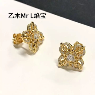 新中式古法满钻金刚杵耳钉925银 老铺同款十字金刚杵耳环女2026款