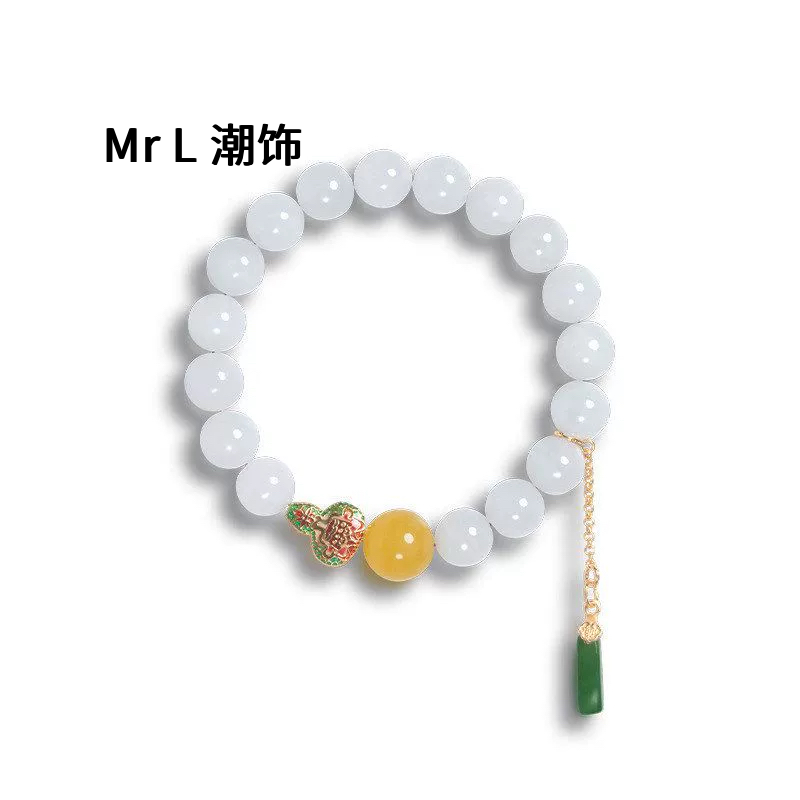 天然缅甸冰种翡翠A货手链女蜜蜡碧玉葫芦珐琅彩手串纯银镀金2025