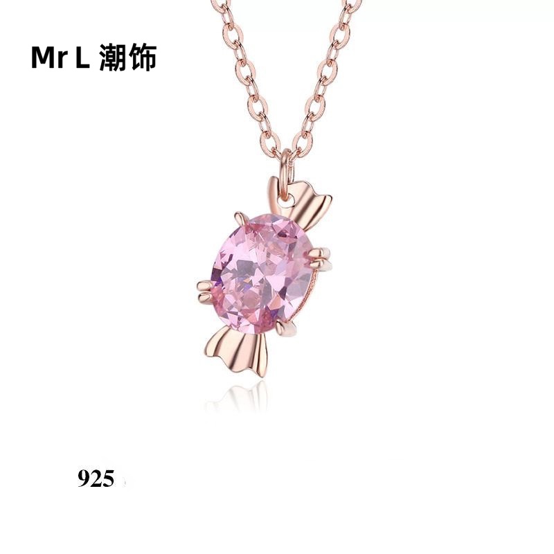 S925银糖果项链韩版可爱童趣水蜜桃鸽子蛋吊坠个性简约喜糖锁骨链