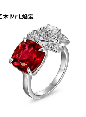 跨境新品S925纯银镶培育红宝戒指轻奢欧美风仿真玫瑰食指戒