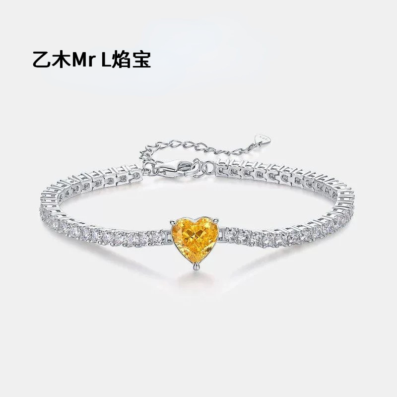 跨境新款心形简约纯银手链女S925银爱心冰花切高碳钻手饰欧美轻奢