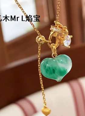 纯银S925天然非洲翠屁桃项链小众轻奢气质闪钻拉丝项链ins超仙