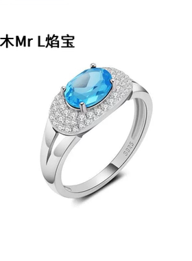 跨境新款天然彩宝石榴石托帕石紫水晶黄水晶橄榄石S925纯银戒指女