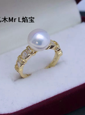 淡水9-10mm正圆强光白色几乎无瑕珍珠戒指S925银韩版女戒直播2026