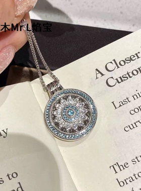 纯银S925意大利工艺拉丝薄荷绿双面戴罗盘项链罗盘精致轻奢高级