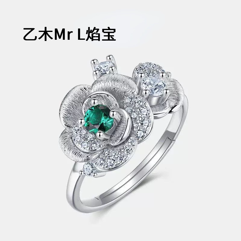 外贸热采S925纯银镶嵌培育祖母绿戒指精致高级感手工拉丝指环2026
