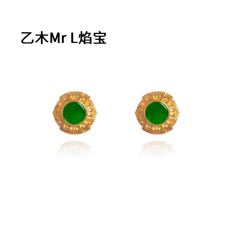 天然缅甸翡翠耳钉女款S925银镀18K金8mm耳环耳坠新款源头2026新款