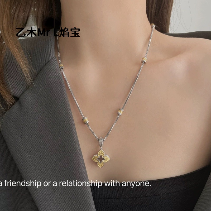 S925纯银镀金唐草纹圆桶珠项链 复古潮流重工拼色粗男女长款链子,饰品/流行首饰/时尚饰品新,银饰配件,淘宝优惠券,粉丝福利购,淘宝优惠卷