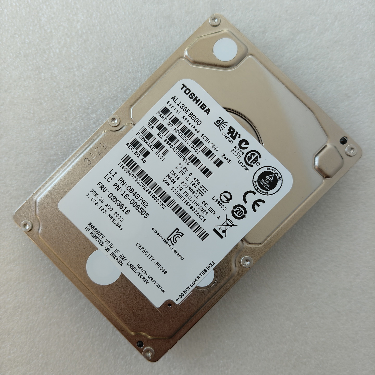 联想 03X3616 0B49792 RD330 RD430 RD630 10K 600G 2.5寸SAS硬盘