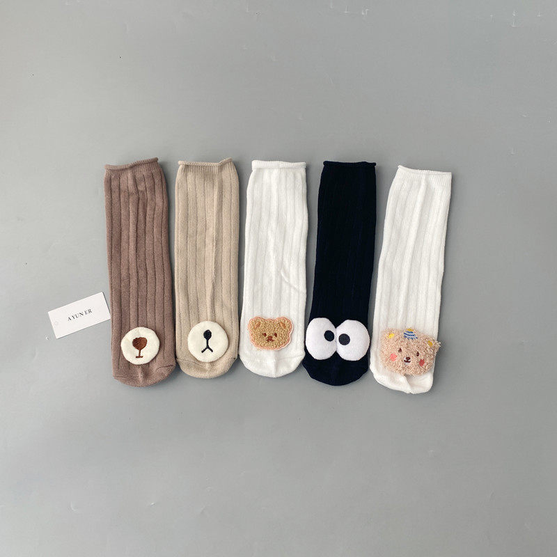 婴儿长筒袜秋冬季新生儿松口中筒袜不勒男女宝宝保暖卡通过膝袜子