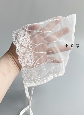 婴儿蕾丝帽子夏季薄款0-3-6个月女宝宝公主幼儿新生儿遮阳宫廷帽1