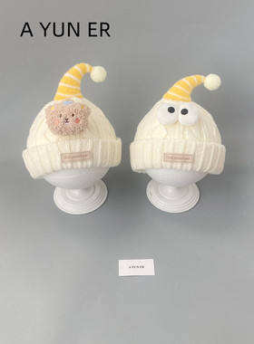 婴儿帽子秋冬季针织毛线帽宝宝冬天外出小月龄可爱超萌儿童护耳帽