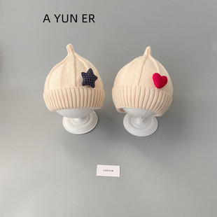 婴儿帽子秋冬季 男女宝宝套头帽小月龄奶嘴尖尖帽保暖针织毛线帽潮