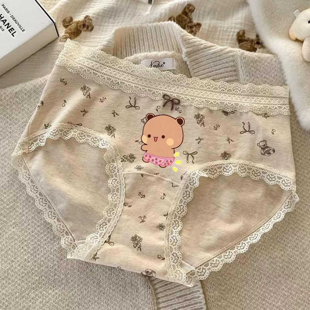 纯棉抗菌裆中腰无痕蕾丝三角裤