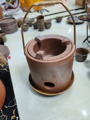 古陶坊潮州砂铫壶粗陶柴烧水壶泡茶专用电陶炭炉老岩泥大口径侧把