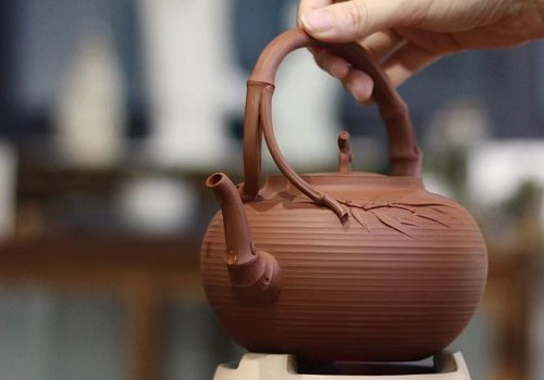 林于凯大师桃子砂挑壶新提梁竹壶朱泥烧水煮茶壶家用煮水壶提梁壶