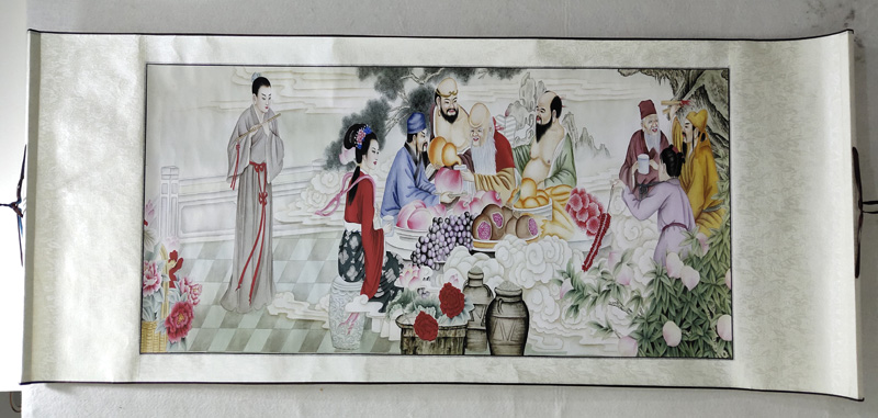 三尺国画卷轴字画客厅办公室装饰画人物画高清八仙贺寿图挂画F图片