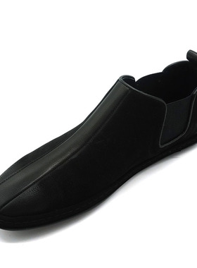 秋冬新款潮男时尚韩版休闲皮鞋油墨皮百搭套脚磨砂拼接个性乐福鞋