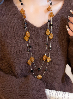 美拉德菱形串珠双层叠戴项链女