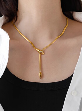 不掉色高级感金色蛇骨项链女配饰