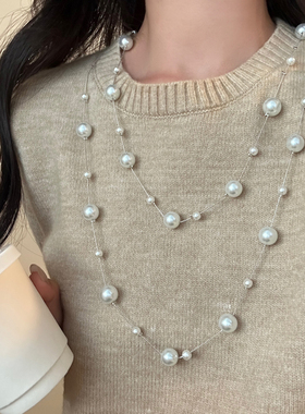 满天星叠戴珍珠项链女毛衣链配饰