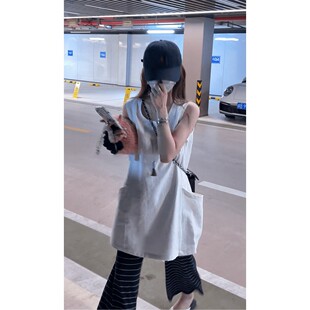 新款 套装 2025夏季 时尚 两件套潮 女无袖 背心连衣裙高腰条纹阔腿裤