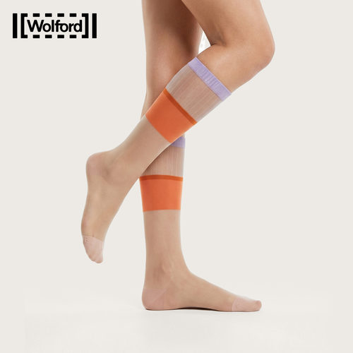 Wolford春夏新款拼接色小腿袜