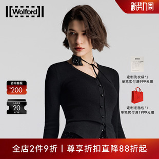 新款 V领花朵针织衫 时尚 Wolford 开衫 当季 修身 53549 沃尔福特