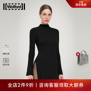当季 中长款 新款 沃尔福特纯羊毛针织衫 高开叉黑53528 Wolford