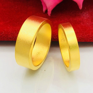 同款古法传承平面情侣戒指铜镀金假黄金素面闭口指环经典结婚对戒