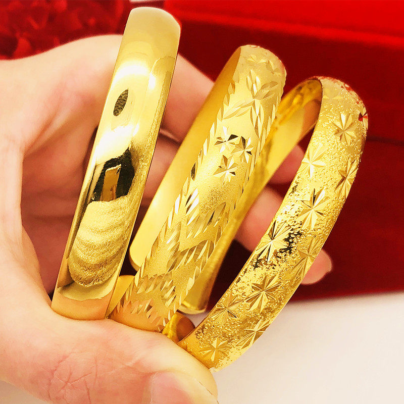 开口沙金手镯女 铜镀金999假黄金细砂加厚满天星流星雨结婚金镯子